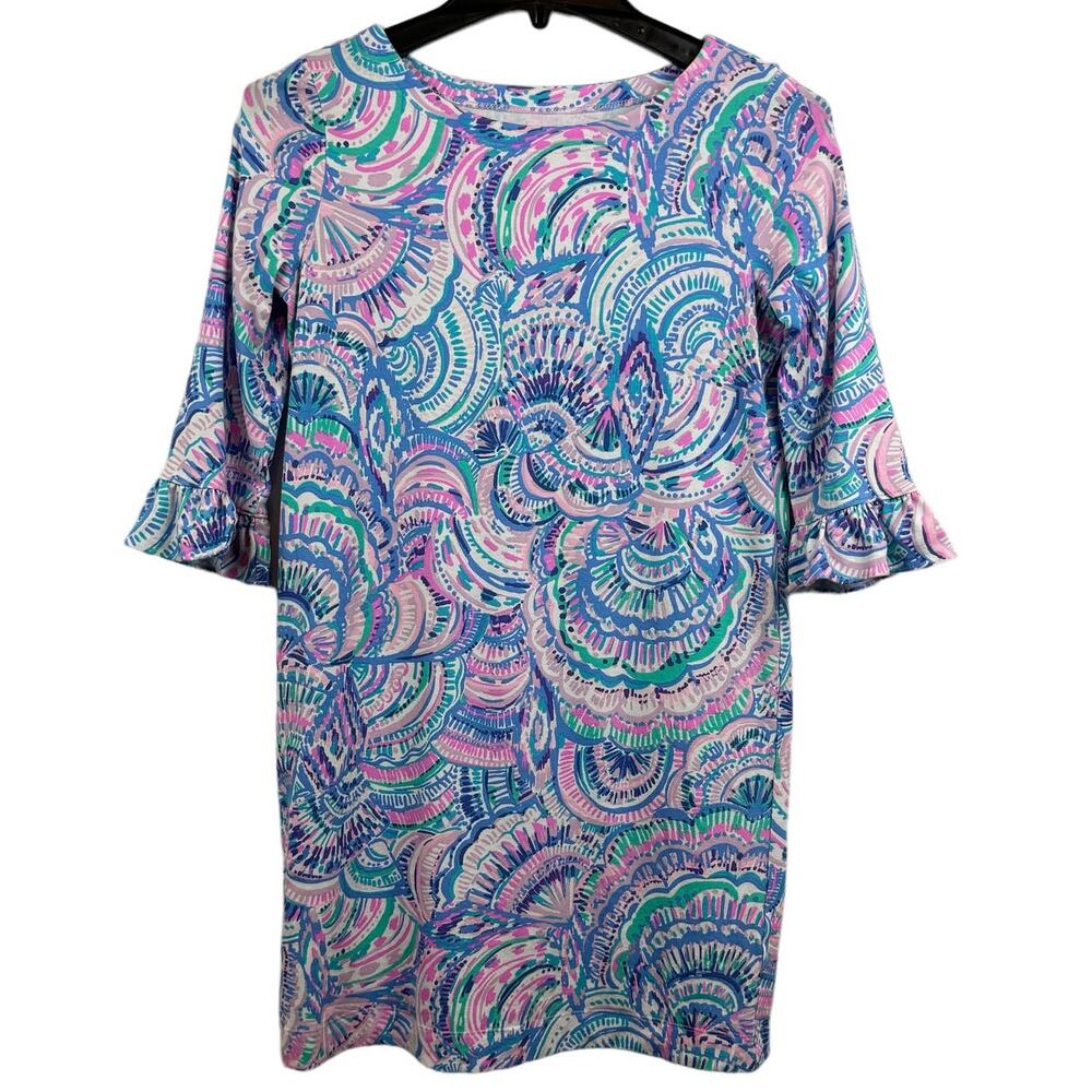 Kids Lilly Pulitzer Mini Sophie Ruffle Multi Happy As A Clam Dress sz XL (12-14)